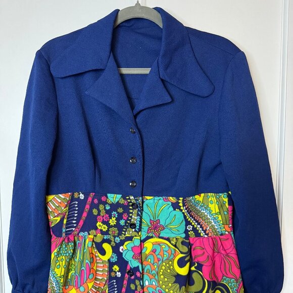 Polyester Dress with Blue Bodice sz S-M - Picture 2 of 3